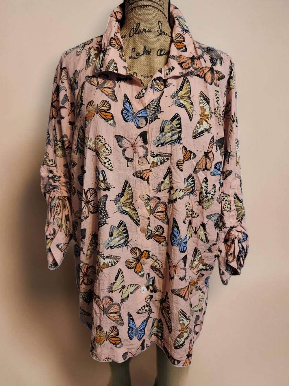 John Mark Pink Butterfly-Print Blouse Size 1X